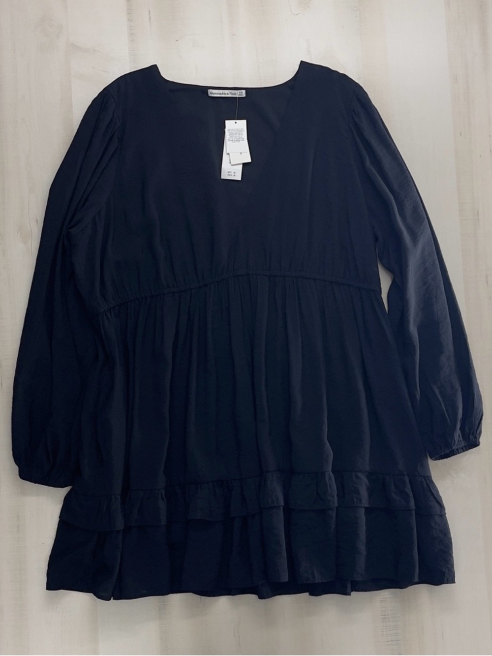 nwt ABERCROMBIE & FITCH long sleeve tiered mini dress black sexy XXL